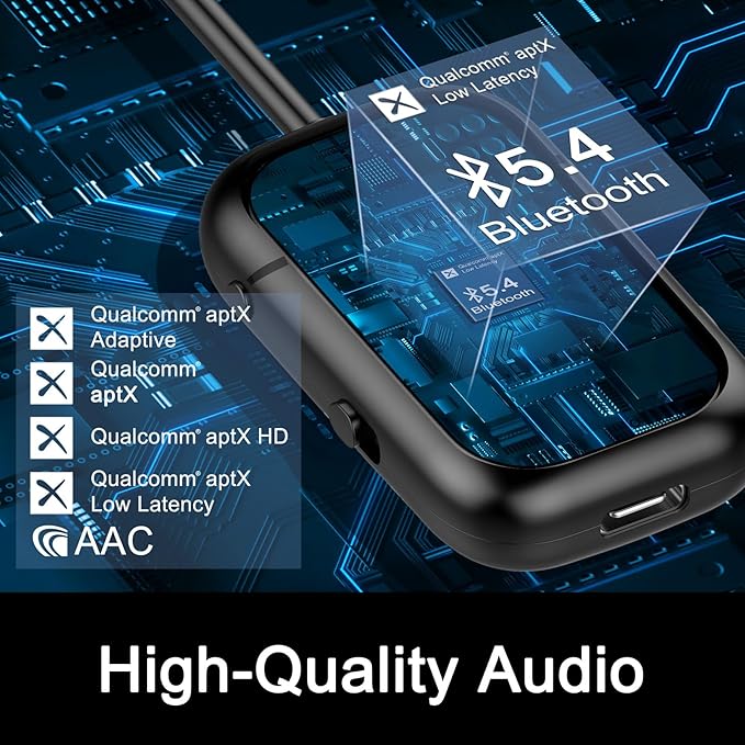 Airplane Bluetooth 5.4 Transmitter Adapter,Supports 2 AirPods/Headphones 2-in-1 Bluetooth Transmitter Receiver with aptX Low Latency,Wireless Adapter for Flight,TV,Gym,Tablets Car Stereo (Black)