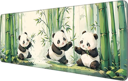Dynippy Thin Extended Gaming Mouse Pad （31.5 * 11.8 * 0.08 inch） with Stitched Edges Large Mousepad Long XXL Keyboard and Mouse pad Desk Mat for Gaming Office & Home - Cute Panda