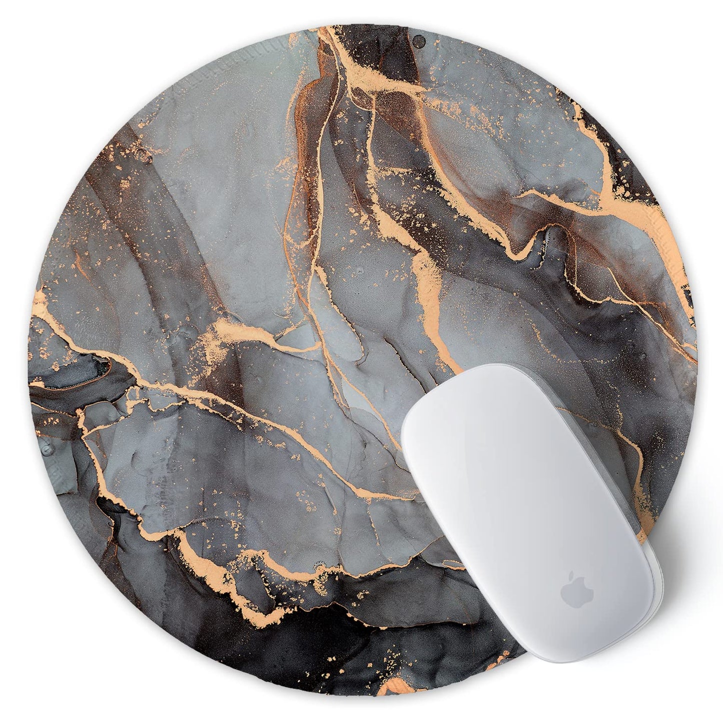 ITNRSIIET Round Mouse Pad with Stitched Edge Premium-Textured Waterproof Non-Slip Rubber Base Desktop Protection Mat Diameter 8.7 inches, Black Grey Marble