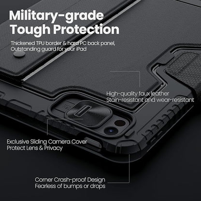 Nillkin iPad Pro 11 inch (M4, 2024) Case with Detachable Keyboard, Magic Trackpad, 7 Colors Backlit, Portrait/Landscape Modes, Rugged Keyboard Case with Camera Cover for iPad Pro 11” 5th Gen, Black