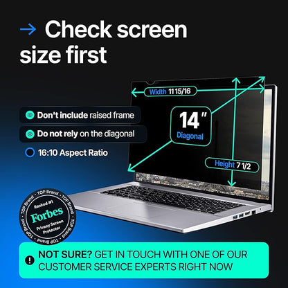 VINTEZ 14 Inch 16:10 Privacy Screen for Computer Monitor and Laptop - Anti Glare Protector Film Blue Light Filter Eye Protection - Computer Screen Privacy Shield, [1 Pack]