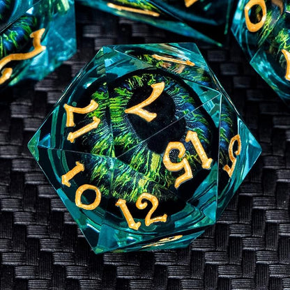 ARUOHHA DND Resin Dice Dragon Eye Dice Liquid Core Red Sharp Edged Dice Set with Gift Box, Polyhedral D and D Dice Set Role Playing Game D20 D12 D10 D8 D6 D4
