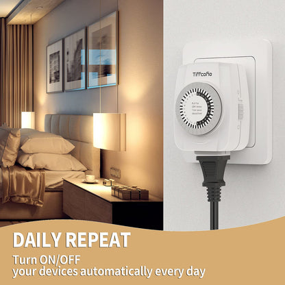 TiFFCOFiO Indoor Mechanical Timers for Electrical Outlets, 2 Prong Plug in Outlet Daily Repeating Light Timer for Indoor Lights, ETL Listed (2 Pack)