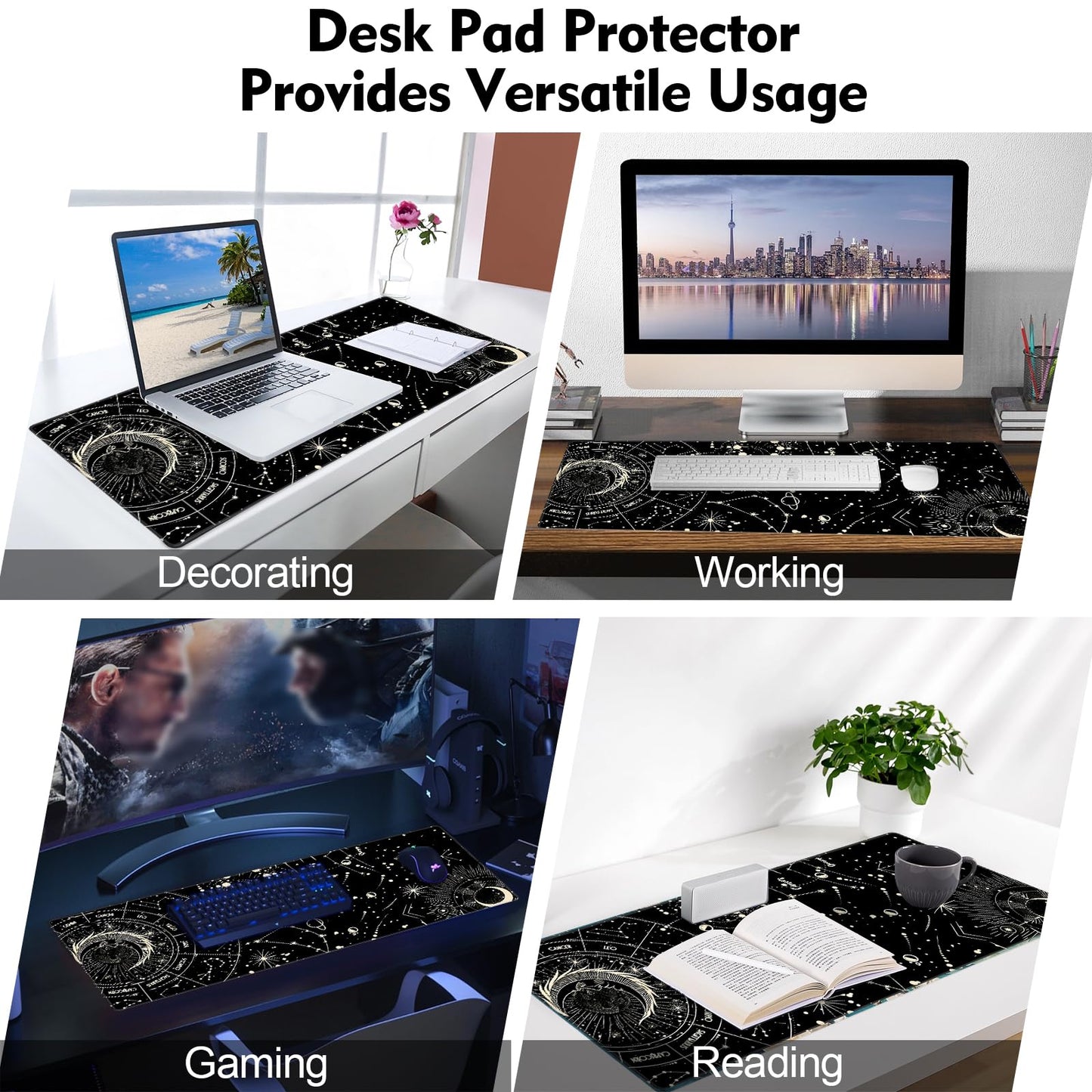 Galdas Gaming Mouse Pad XXL XL Large Long Extended Big Mousepad Non-Slip Rubber Keyboard Desk Pad with Stitched Edges for Laptop Home Office (31.5x11.8x0.08 Inch) … (Black Moon)