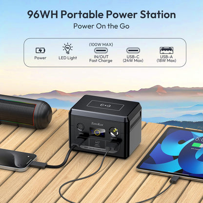 100W Portable Power Station, 96Wh Small Generator 30000mAh LiFePO4 Battery with USB C Fast Charging for Laptop, Outdoor Camping Portable Power bank for RV Home Office Emergency Power Supply