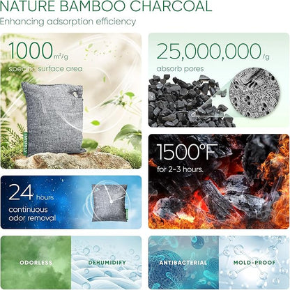 Activated Charcoal Odor Absorber, Odor Eliminator for Strong Odor,Bamboo Charcoal Air Purifying Bags for Home Car Closet Pet, Smoke Room Deodorizer (4 x 500g Large, Unscented)