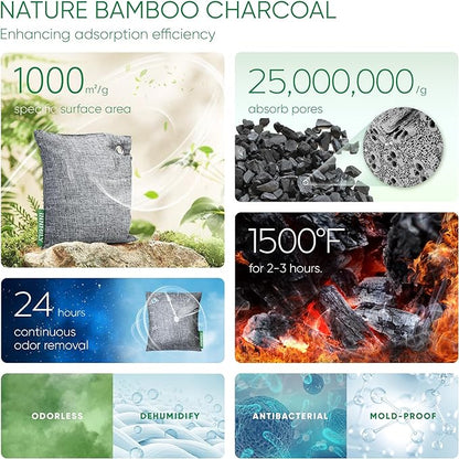 Activated Charcoal Odor Absorber, 6 Pack Natural Shoe Odor Eliminator, Bamboo Charcoal Air Purifying Bags, Sneaker Deodorizer and Moisture Absorbers for Clean Footwear, Shoe Odor Remover