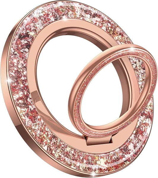 Lamicall Magnetic Glitter Ring for MagSafe Grip - Stylish Gift for Women Grils Mother, Super Magnet Phone Ring Finger Holder Stand, Gear Hinge Mag Safe Accessories for iPhone 17 16 Pro Max, Rose Gold