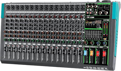 Depusheng PA16 Professional Audio Mixer Sound Board Console Desk System Interface 16 Channel Digital USB Bluetooth MP3 Computer Input 48V Phantom Power Built-in 256 Reverb Effect, Black