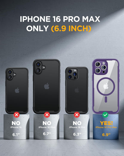 Miracase Designed for iPhone 16 Pro Max Case 6.9'' [Compatible with MagSafe] Full-Body Phone case with Built-in Glass Screen Protector,Drop Proof 16 Pro Max Cover, Purple