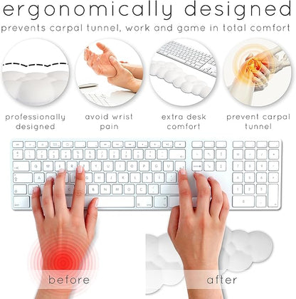 Qloud Cloud Wrist Rest Keyboard Wrist Rest for Computer Keyboard Pad, Cloud Keyboard Wrist Rest, Wrist Pad for Keyboard, Memory Foam, Non Slip Base, Comes with Mouse Pad - Rainbow