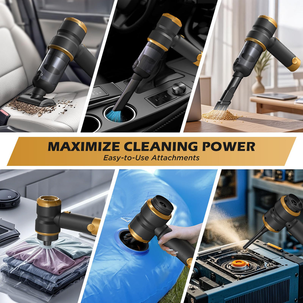 Handheld Car Vacuum Cleaner Cordless, Portable Small Car Vacuum with 16000PA Strong Suction, 4-in-1 High Power Vacuum Cleaner & Air Duster with 2 Batteries, Mini Handheld Vacuum for car,home,office