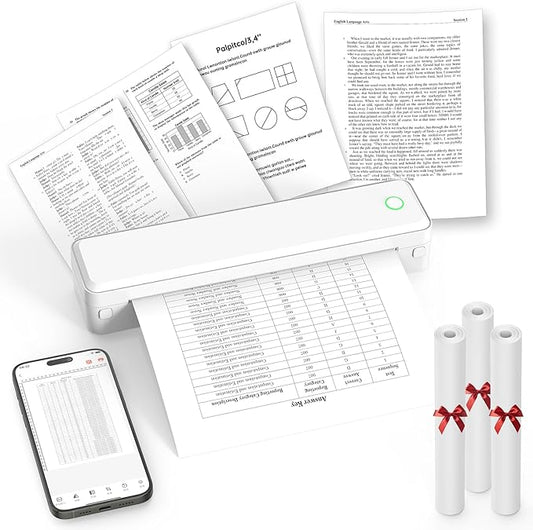KNAON Bluetooth Thermal Printer, Portable Printer Wireless for Travel,Office&School, Includes 3 Rolls Paper – Supports US Letter,A4 Thermal Paper, Inkless Printing, Compatible with iOS,Android&Laptops