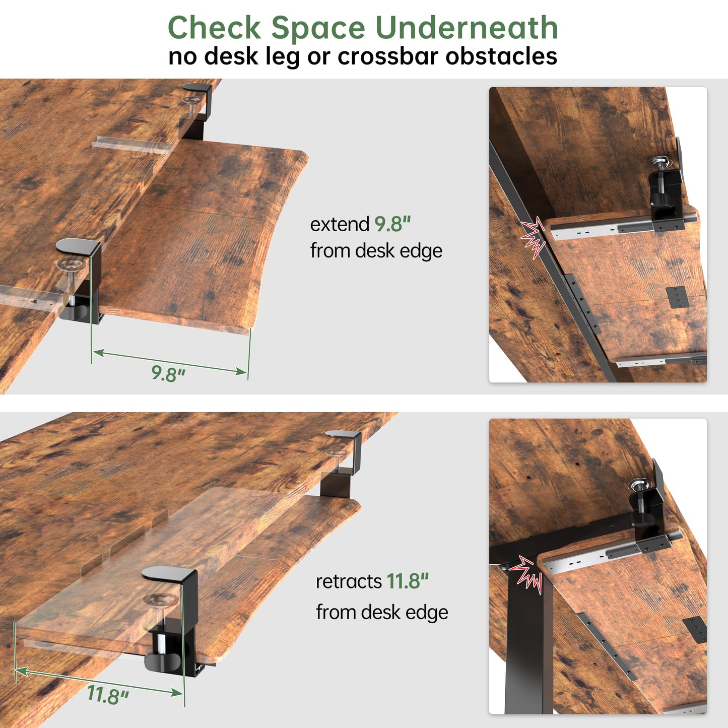 UPGRAVITY Extra Large Keyboard Tray Under Desk Rustic Vintage Brown