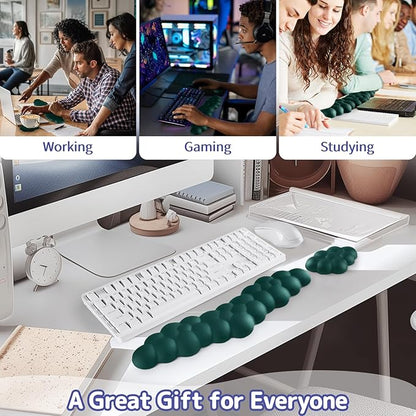 Cloud Wrist Rest for Keyboard and Mouse, Memory Foam PU Leather Keyboard Wrist Rest with Ergonomic Support, Non-Slip Base, Cute Arm Rest Pad & Palm Cushion, Office Desk Accessory, Dark Green