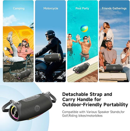 Portable Bluetooth Speaker,IPX7 Waterproof 80W Loud Stereo Sound Wireless Outdoor Speaker for Pool,Shower,Camping Bike Use,8H Playtime