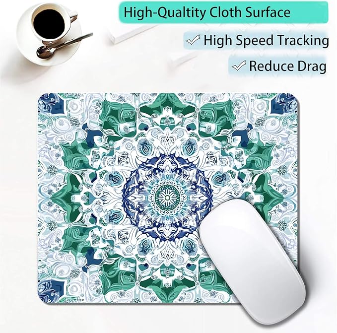 Aesthetic Mandala Pattern Custom Mouse Pad with Non-Slip Rubber, Small Square Design for Wireless Laptop & Computer Mouse Pads for Desk, 9.5 x 7.9 inch Smooth Surface for Gaming & Office