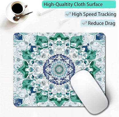 Aesthetic Mandala Pattern Custom Mouse Pad with Non-Slip Rubber, Small Square Design for Wireless Laptop & Computer Mouse Pads for Desk, 9.5 x 7.9 inch Smooth Surface for Gaming & Office
