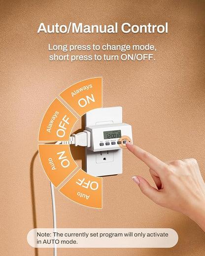 BN-LINK Digital Timer Outlet Indoor,24 Hour Light Timer Easy Programmable,Mini 2 Prong Plug in Timers for Electrical Outlets,Lamps,Fans,2 On/Off Programs,2 Pack,15A/1875W