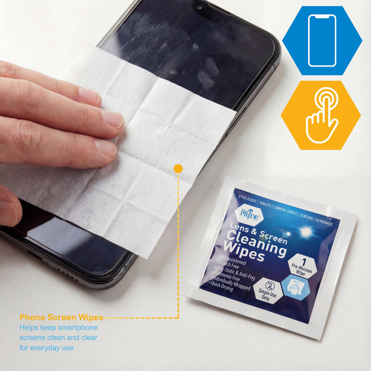 MED PRIDE Anti-Fog Lens and Screen Cleaning Wipes for Eyeglasses, Touch Screens, Premoistened, Anti-Static, Quick-Dry (200 200 Count (Pack of 1))