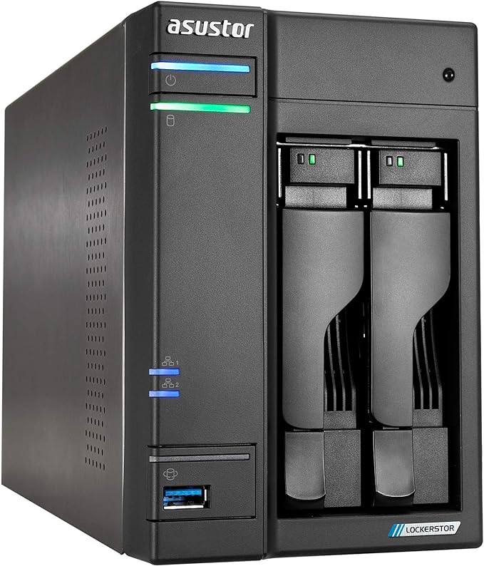 Asustor Lockerstor 2 Gen2 AS6702T - 2 Bay NAS, Quad-Core 2.0 GHz CPU, 4x M.2 NVMe slots (PCIe 3.0), Dual 2.5GbE, 4GB DDR4 RAM, Network Attached Storage (Diskless)