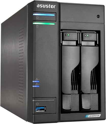 Asustor Lockerstor 2 Gen2 AS6702T - 2 Bay NAS, Quad-Core 2.0 GHz CPU, 4x M.2 NVMe slots (PCIe 3.0), Dual 2.5GbE, 4GB DDR4 RAM, Network Attached Storage (Diskless)