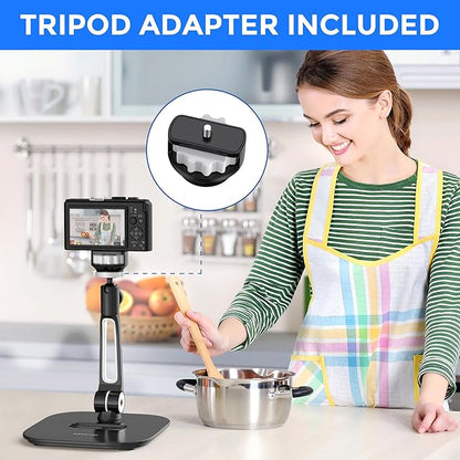 AboveTEK Tablet Stand Holder, Stylish Aluminum iPad Stands, Foldable 360° Swivel Table Stand Holder fits 4-11" Tablets/Smartphones for Kitchen Bedside Office POS Showroom Reception (Black)