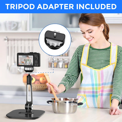 AboveTEK Tablet Stand Holder, Stylish Aluminum iPad Stands, Foldable 360° Swivel Table Stand Holder fits 4-11" Tablets/Smartphones for Kitchen Bedside Office POS Showroom Reception (Black)