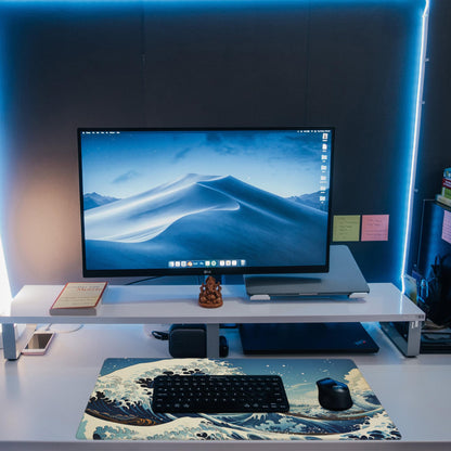 Eflxamz Desk Mat,Blue Japanese Sea Wave Desk Pad,Japanese Sea Wave Large Gaming Mouse Pad for Desk,Extended Big Computer Keyboard Mouse Pad with Non-Slip Base and Stitched Edge,31.5"x11.8"