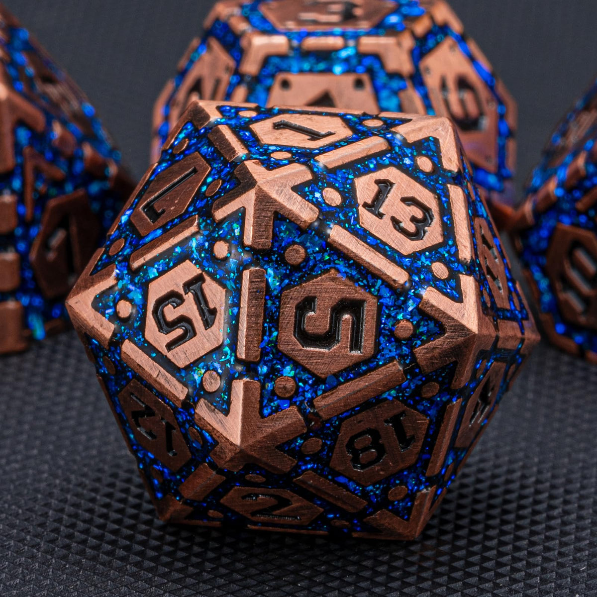 DND Metal Dice Set, Polyhedral Dice Set for RPG D&D Dice with Cracks Dungeons and Dragons Dice Set for RPG TTRPG D&D Die with Gift Case（Silver and Coloured Ink-1） for Ages 15 and Up