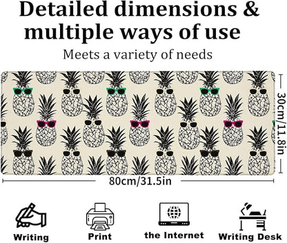 Pop Art Pineapple Gaming Mouse Pad, Large Office Desk Mat, Anti-Slip Rubber Base Mousepad for Computer Laptop Keyboard, Smooth Desk Pad for Home Office Gamer Work Accessories 31.5" x 11.8"