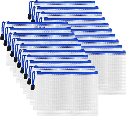 AUSTARK 20pcs Mesh Zipper Pouch Bags, Multipurpose Waterproof Organization Storage Bag for Office School Home Travel (B6 Size 7.6''x5.3'', White and Blue)