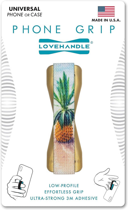 LOVEHANDLE Universal Phone Grip for Smartphones & Mini Tablets - Phone Holder for Hand - Wireless Charging Compatible - Made in The USA - Beached Pineapple