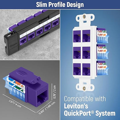 Everest 45° Angled RJ45 Cat5e Keystone Jacks 10-Pack in Purple - Slim Profile Female RJ45 Connectors - Cat 5e Keystone Jack - Compatible with 45° Angled Speed Termination Tool - 45Term (B0BL3GS7ZY)