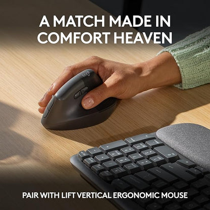 Logitech Wave Keys Wireless Ergonomic Keyboard with Cushioned Palm Rest, Comfortable Natural Typing, Easy-Switch, Bluetooth, Logi Bolt Receiver, for Multi-OS, Windows/Mac - Graphite