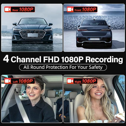 4 Channel Mirror Dash Cam, 360 Dash Camera FHD 1080P Front and Rear 12'' Full Touch Screen, Built-in WiFi, GPS, Parking Monitor, IR Night Vision with Free 128G Card