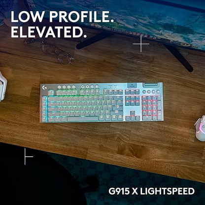 Logitech G915 X Lightspeed Wireless Mechanical Gaming Keyboard, Double-Shot PBT Keycaps, Fully Programmable Keys, RGB Backlit Mac/PC Gaming Keyboards, Aluminum Finish, GL Tactile Switches, White