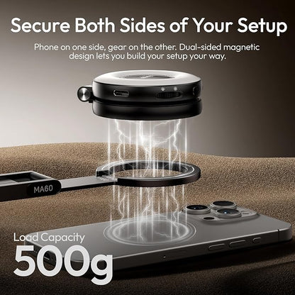 ULANZI MA60 Magnetic Phone Tripod Stand for iPhone - Aluminium Smartphone Mini Tripod Pocket Cell Phone Stand Strong Magnet Quick Mount Compatible with iPhone 16 15 14 13 12 Series, Black