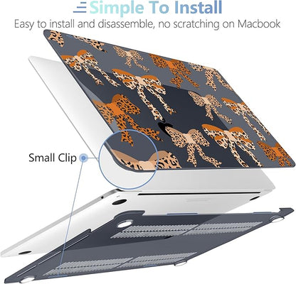 MEEgoodo Case for MacBook Pro 13 inch Case 2022 2021 2020 New A2338 M2/M1 A2251 A2289, Laptop Hard Shell with Keyboard & Camera Cover Compatible with 13 inch MacBook Pro, Ribbon Bow with Leopard Skin