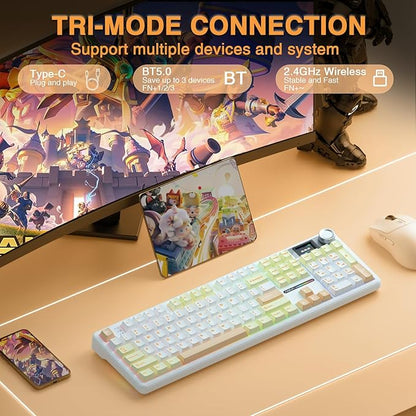AULA F108 PRO - Wireless Mechanical Keyboard with Screen&Knob,Hot Swappable Gaming Keyboard with 8000mAh Battery,Pre-lubed Switches,RGB Backlit,PBT Keycaps Creamy Sounding Computer Keyboards,104 Keys
