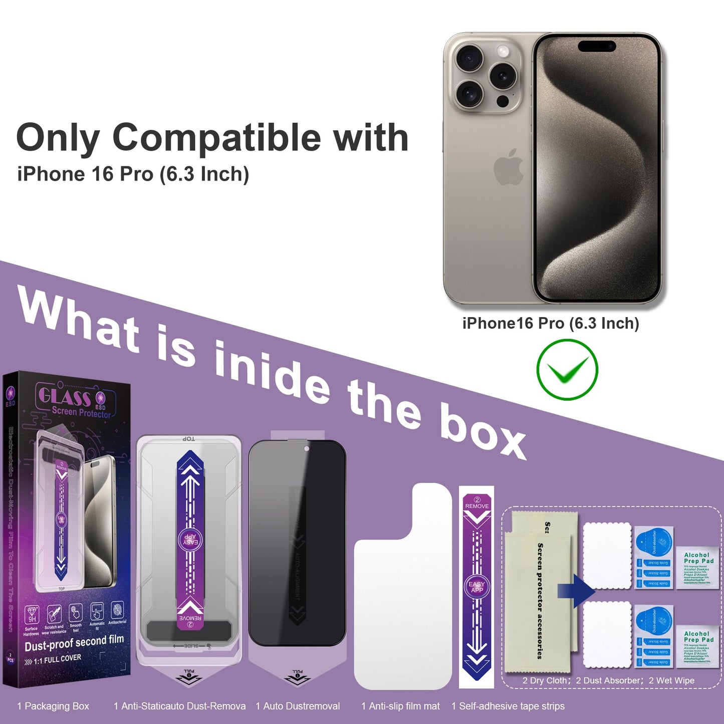CHRYSHA 2-Pack Privacy Screen Protector for iPhone 16 Pro Max 6.9-Inch, Auto Dust Removal, No Bubbles,Anti-Spy Tempered Glass Film, Easy Installation
