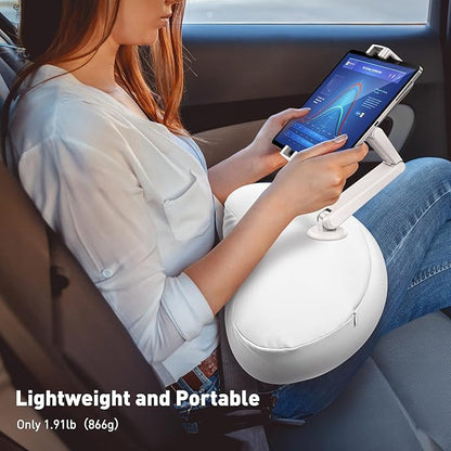 AboveTEK Tablet Pillow Stand for Bed, Hands-Free 360° Adjustable iPad Pillow Holder for Lap Reading w/Soft Bean Bag, Ideal Gift for Mom, Fits 4.7" to 12.9" Tablet, Phone, Kindle, White