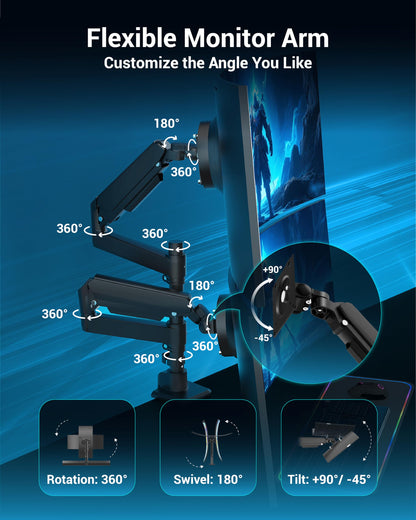 Ergounion Dual Monitor Arm for 13-49 Inch Ultrawide Screens, Heavy Duty Monitor Mount for 2 Monitors up to 44lbs, Full Motion Vertical Stacked Dual Monitor Arm Desk Mount, 75/100mm VESA Mount, Black