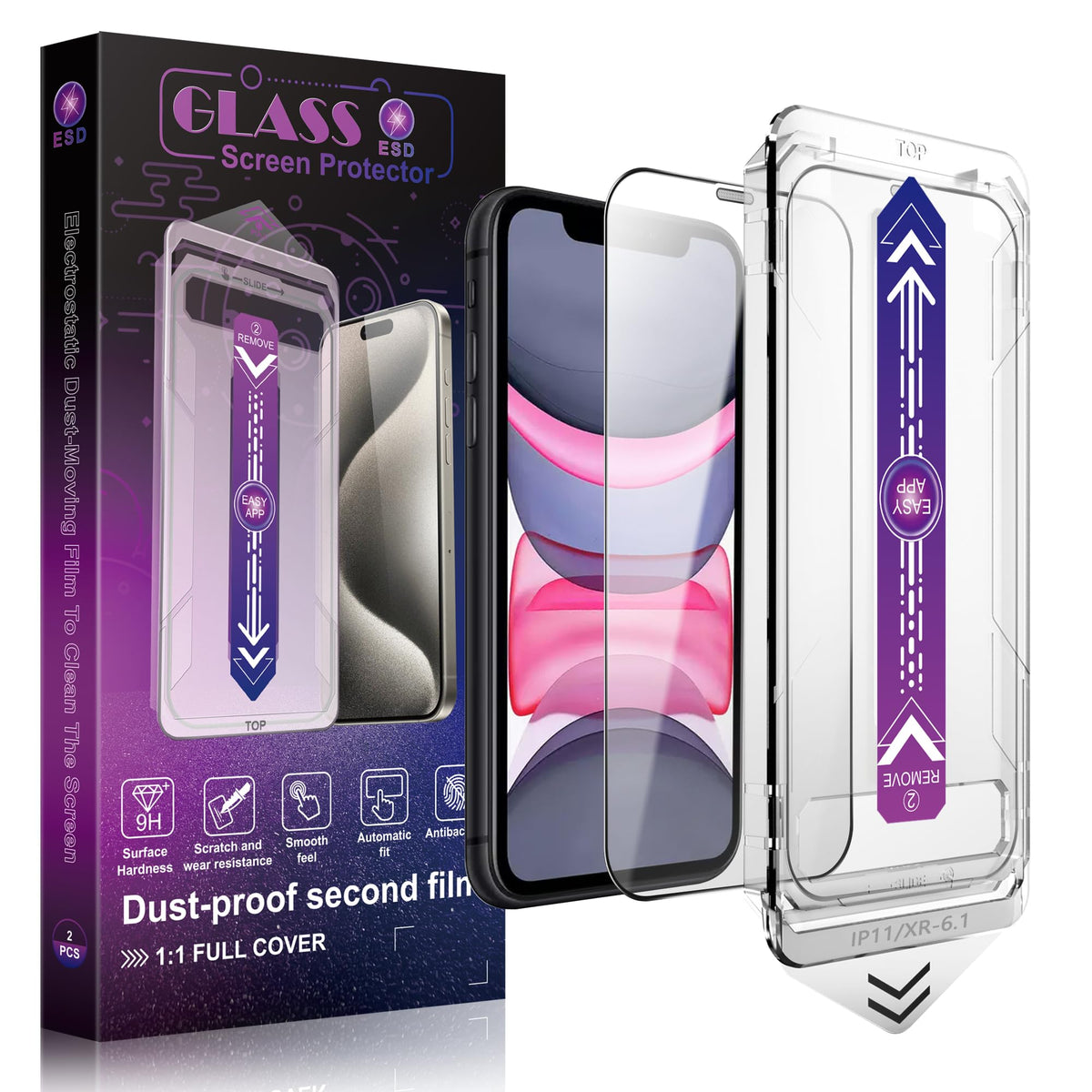 SHANG PIN JIA 2 Pack Screen Protector Tempered Glass for iPhone 15 Pro Max 6.7-Inch Auto Dust Removal, No Bubbles, High Definition Clear, Easy Installation