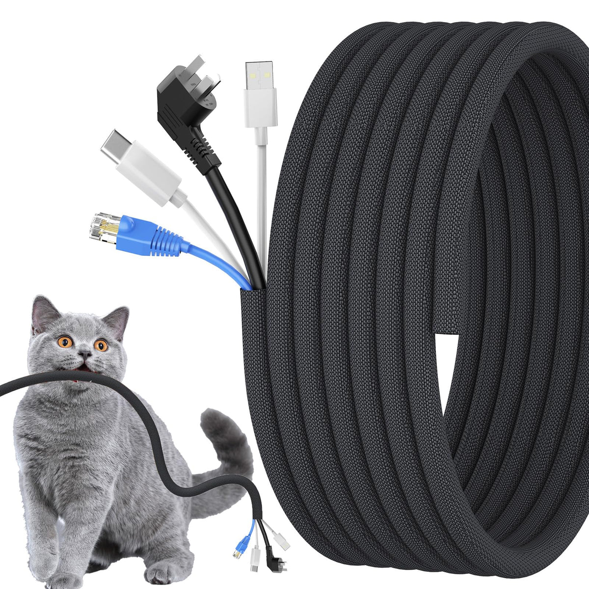 Cord Protectors from Pets No Chew, 10ft Wire Protector Cord Covers for Pets, Flexible Cable Sleeve Cord Management for TV/Computer/Electric Wires/Phone Charging Cables (Black, 1")