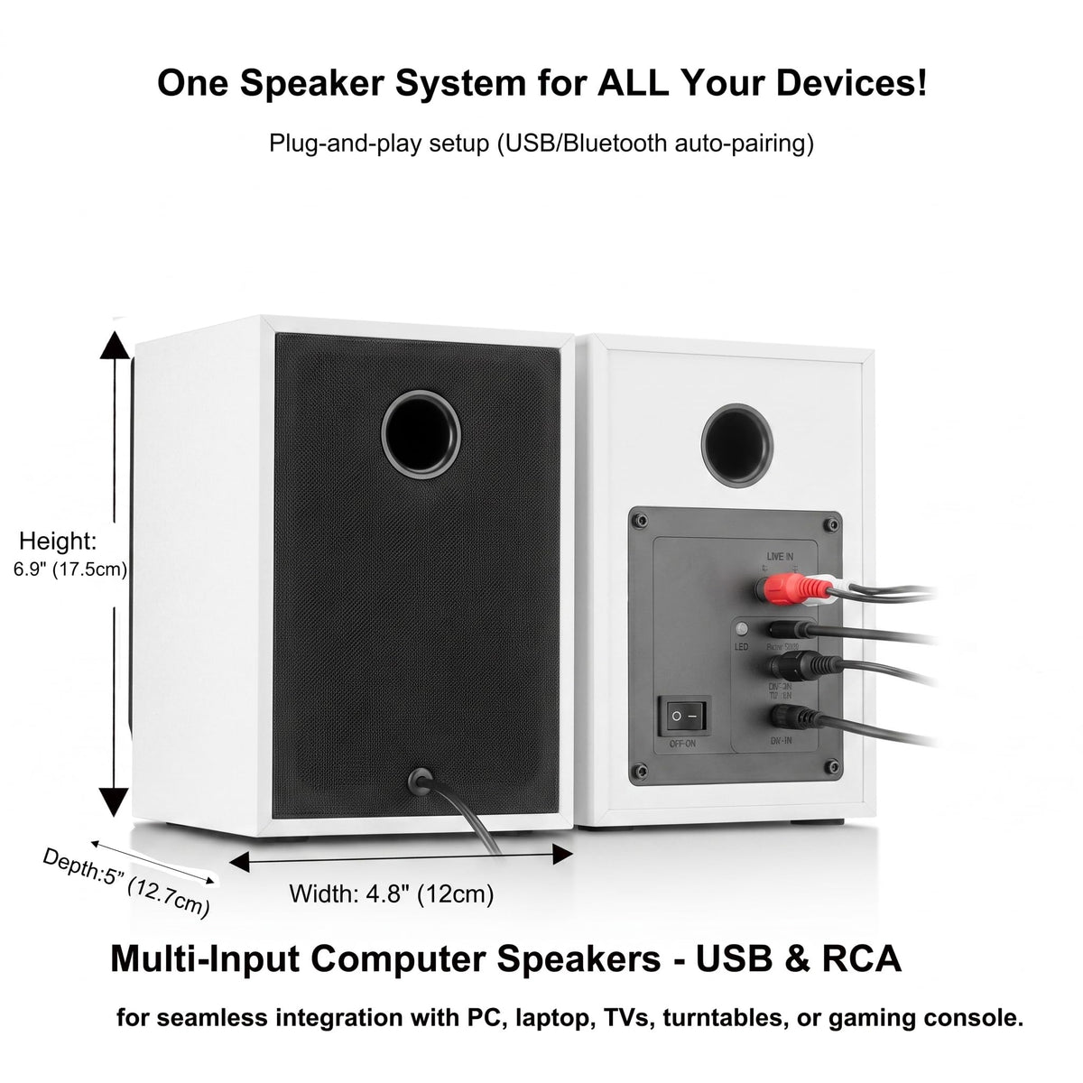 NSY Audio Powered Computer Speakers for Gaming and Music, White Pair