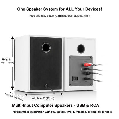 NSY Audio Powered Computer Speakers for Gaming and Music, White Pair