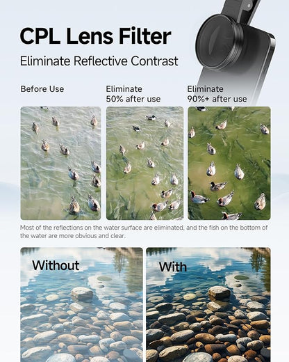 32X Macro Lens Kit for iPhone, 40-90MM, 3 in 1 Phone Camera Lens Kit, 52MM CPL Lens Filter + Starlight Lens Filter + Macro Lens for iPhone Samsung Android Smartphone