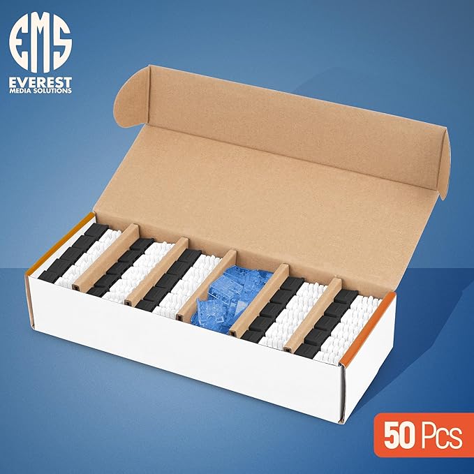 Everest 90° Angled RJ45 Cat5e Keystone Jacks 50-Pack in Black - Slim Profile Female RJ45 Connectors - Cat 5e Keystone Jack - Compatible with 90° Angled Speed Termination Tool - easyJACK (B094WB91H3)