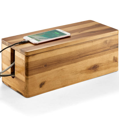 TIDITA 16" L Wooden Cable Management Box Round Edge, Magnetic Lid, Large